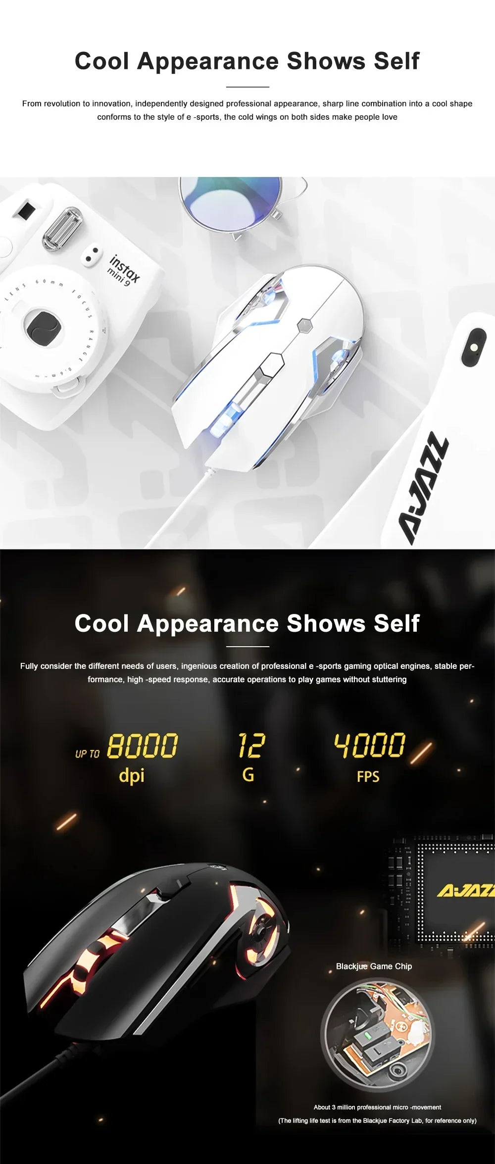 AJAZZ AJ120 Gaming Mouse Wired USB 6 Buttons 8000DPI Optical Mute E-sports Game Mouse Laptop computer office PC Accessories gift