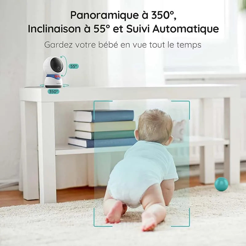 BOIFUN 1080P 5" Baby Monitor Camera, PTZ 355°Camera Baby Motion Monitoring and Automatic Tracking, Monitor and Smartphone