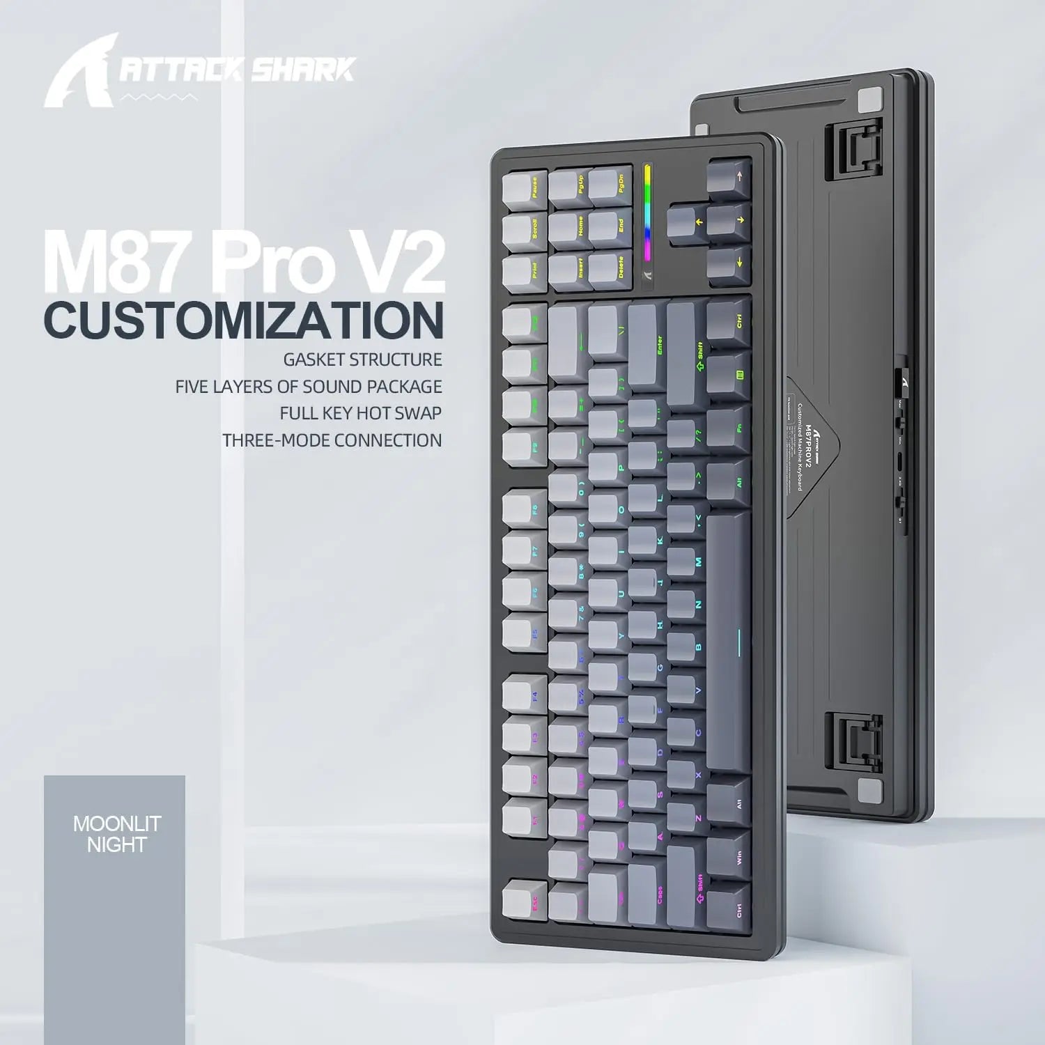 MAMBASNAKE x ATTACK SHARK M87 PRO Wireless Mechanical Gaming Keyboard,Hot Swappable Gasket RGB Custom Keyboard