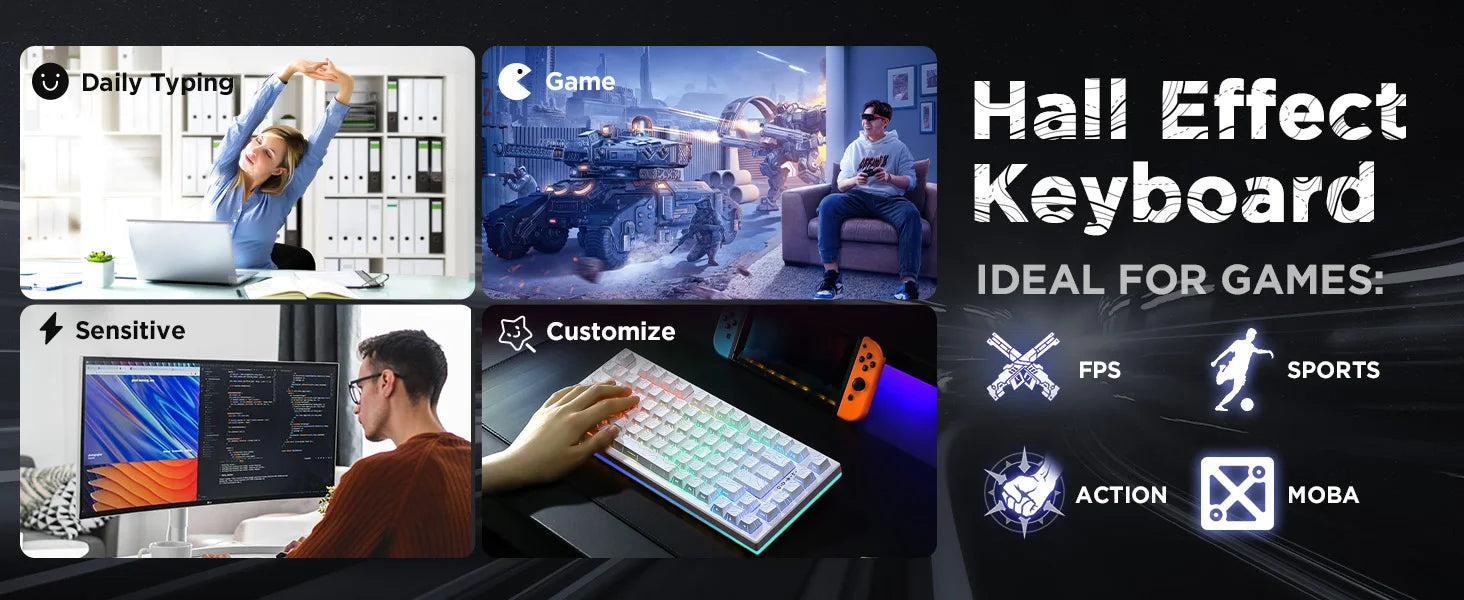 YUNZII RT80 Hall Effect 8K Rapid Trigger Gaming Mechanical Keyboard, 82-Key Wireless Adjustable Actuation Magnetic Hot Swap Keeb