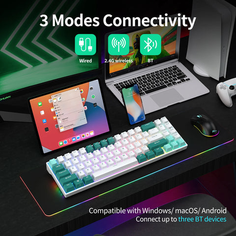 RK ROYAL KLUDGE RK71 Tri-mode Mechanical Keyboard 2.4G Wireless Bluetooth RGB Backlit Hot-swappable Gamer Keyboard PBT keycaps