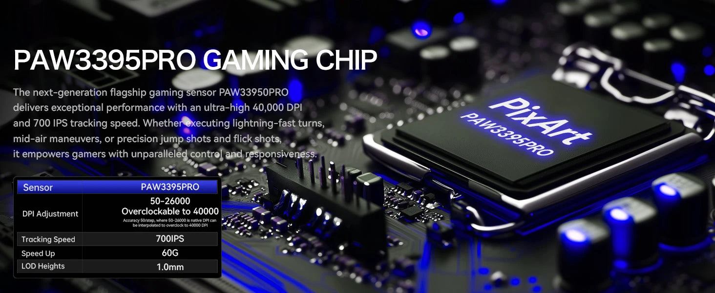 MAMBASNAKE M3 Wireless Gaming Mouse with Lightweight 39g,PixArt PAW3395 PRO Sensor 40K DPI,Tri Mode-,100M Clicks Micro Switch