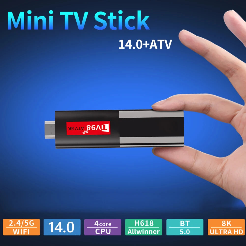 TV98 Smart TV Stick Android 14 H618 2.4G 5G Dual WiFi BT5.0 Video Set Top TV Box H618 Quad Core Media Player Voice Remote TV Box