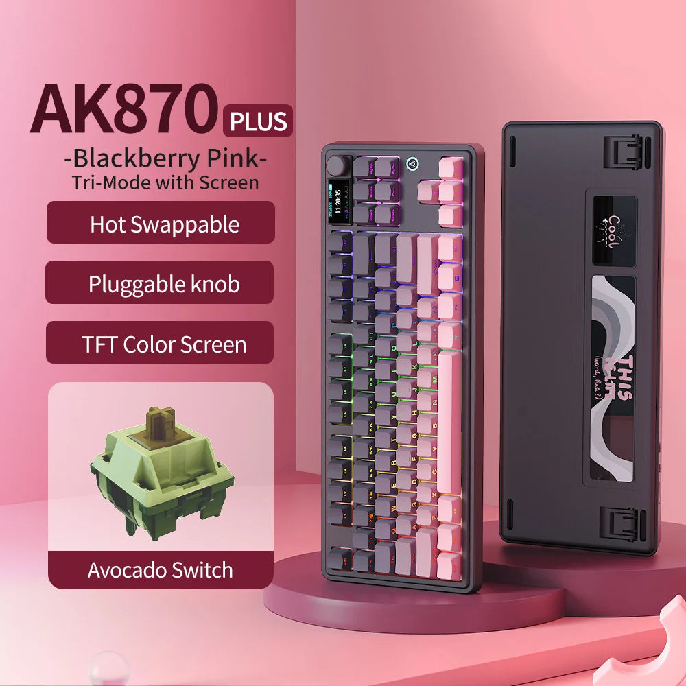 AJAZZ AK870 PLUS wireless Bluetooth mechanical keyboard three-mode hot-swappable screen gaming game boy