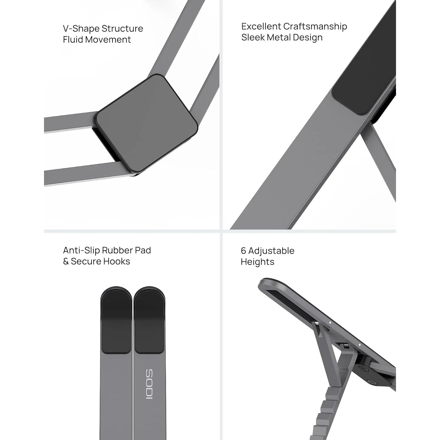 SODI Foldable Laptop Stand for Desk Portable Adjustable Aluminum Riser for MacBook Pro Air HP Dell Lenovo Up to 15.6 Inch Grey