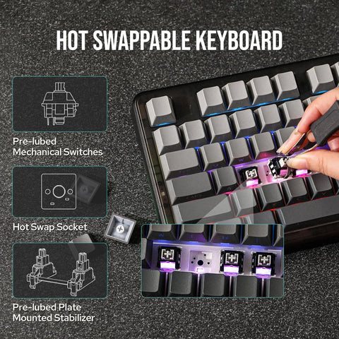 AULA F87pro Tri-mode Connection Gaming Keyboard 87 Keys Side-engraved PBT Keycaps Wireless Mechanical Keyboard
