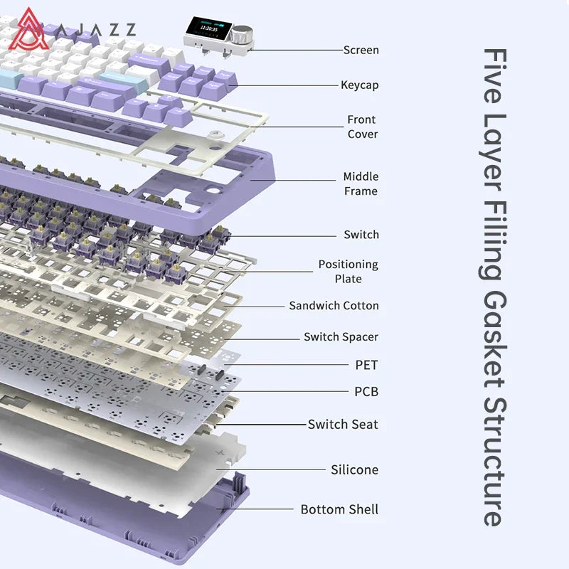 Ajazz Ak870 RGB Gaming Mechanical Keyboard Hot Swap 84 Keys Wireless Bluetooth 2.4G Wired Keyboards TFT FOR Desktop Laptop PC