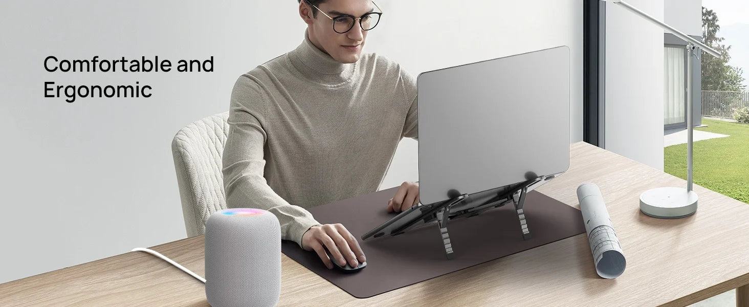 SODI Foldable Laptop Stand for Desk Portable Adjustable Aluminum Riser for MacBook Pro Air HP Dell Lenovo Up to 15.6 Inch Grey