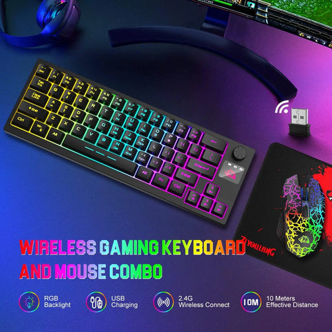 ZIYOU LANG T50 Wireless Gaming Keyboard and Mouse Combo Mini Portable with Cool RGB Backlit Ergonomic 64Key TKL Rechargeable Ant