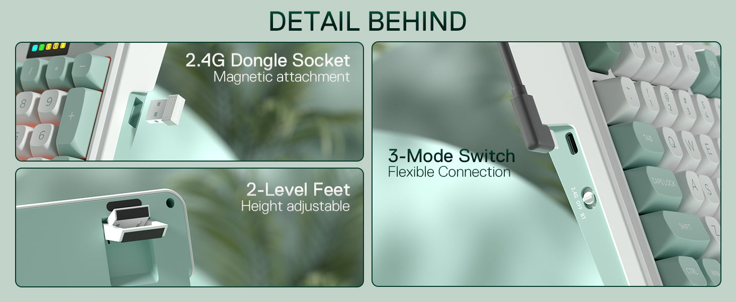 Redragon K719 Wireless Gasket Gaming 95 Keys Mechanical Keyboard,Easy-Control 1.14’’ TFT Info Display,Mint Mambo Switches