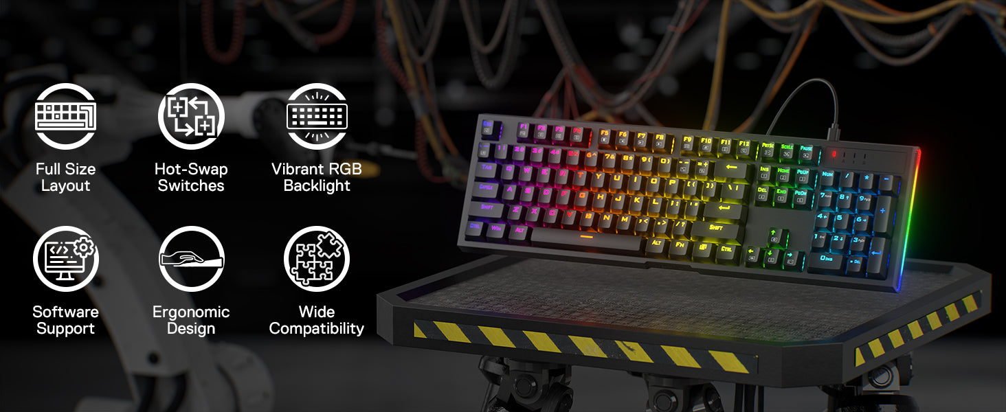 Redragon K670 RGB Backlit Gaming Keyboard, 104 Keys Hot-Swap Mechanical Keyboard, Upgraded Socket, Quiet Linear Red Switch