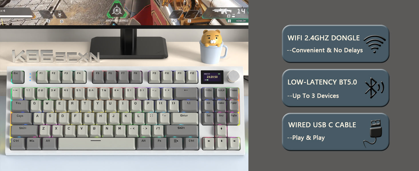 MAMBASNAKE x ATTACK SHARK RK86 RGB 75% Wireless Gasket Mechanical Keyboard,Triple Mode Bluetooth5.0/2.4G/USB-C