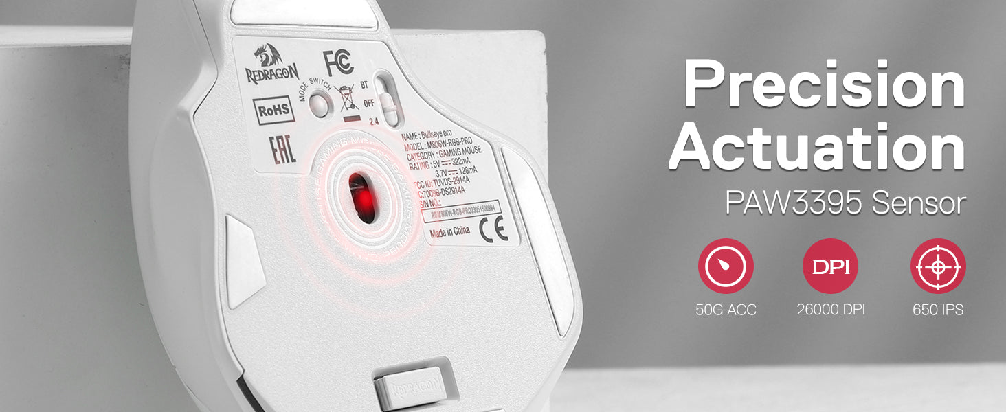 Redragon M806 Wireless Gaming Mouse, 7 Programmable Buttons Wired RGB Gamer Mouse w/ 3-Mode Connection, BT & 2.4G Wireless